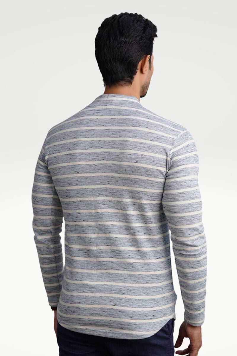 Misty Gray Mock Neck Striped Sweatshirt