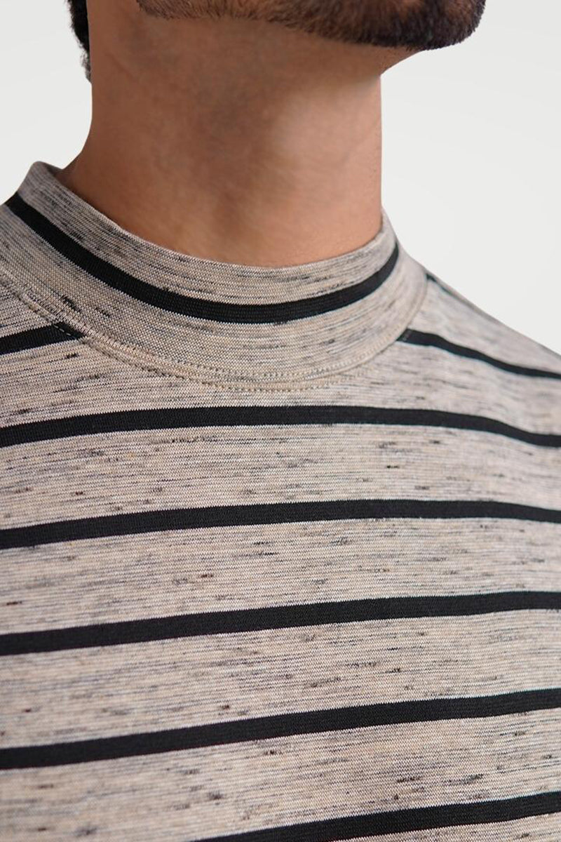 Vanilla Whisper Mock Neck Striped Sweatshirt