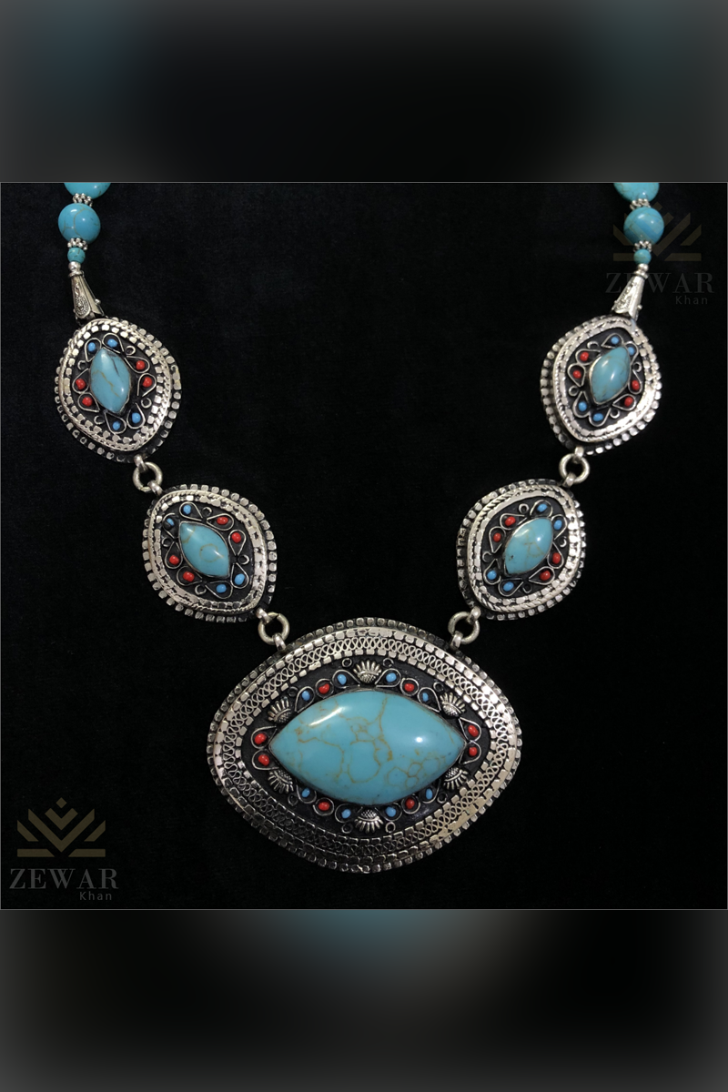 Plated Electric Turquoise Stone Choker (CH-146)