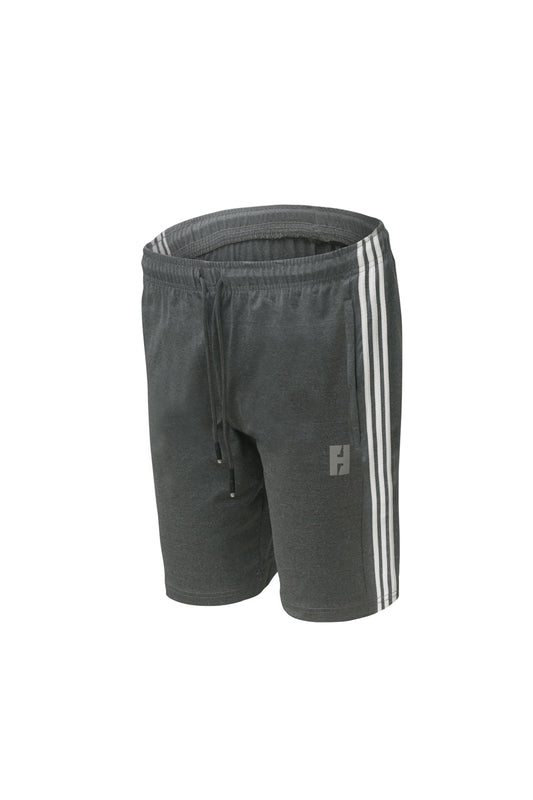 Flush Sports Athletic Gym Outdoor Shorts With Secure Zipper Pocket three stripes Charcoal