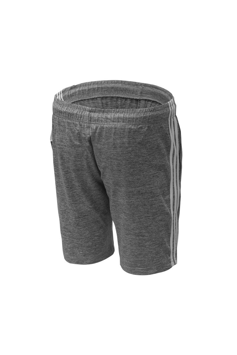 Flush Sports Athletic Gym Outdoor Shorts With Secure Zipper Pocket three stripes Heather Grey