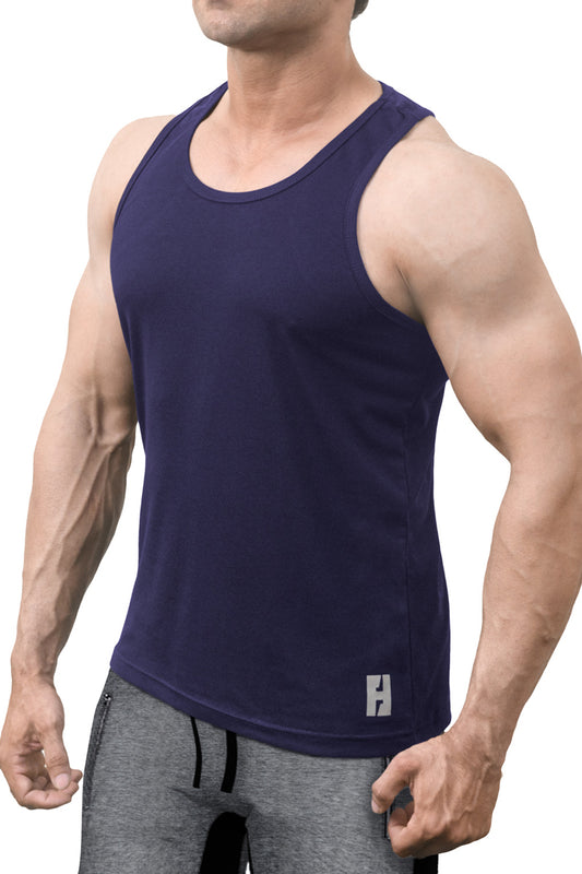 Flush Athleisure Wear Men Athletic Workout Tank Top Gym Muscle Tee Fitness Bodybuilding Sleeveless T-Shirt Navy Blue