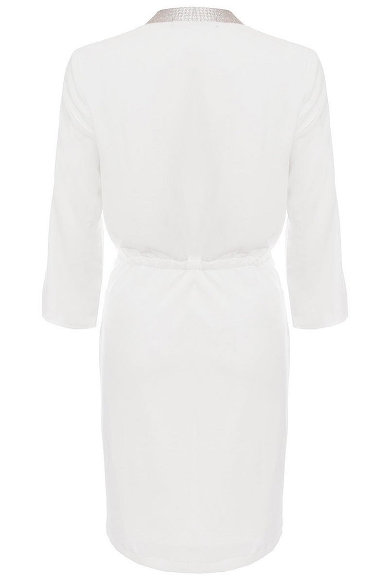 White Crepe Roll Sleeve Tunic Dress