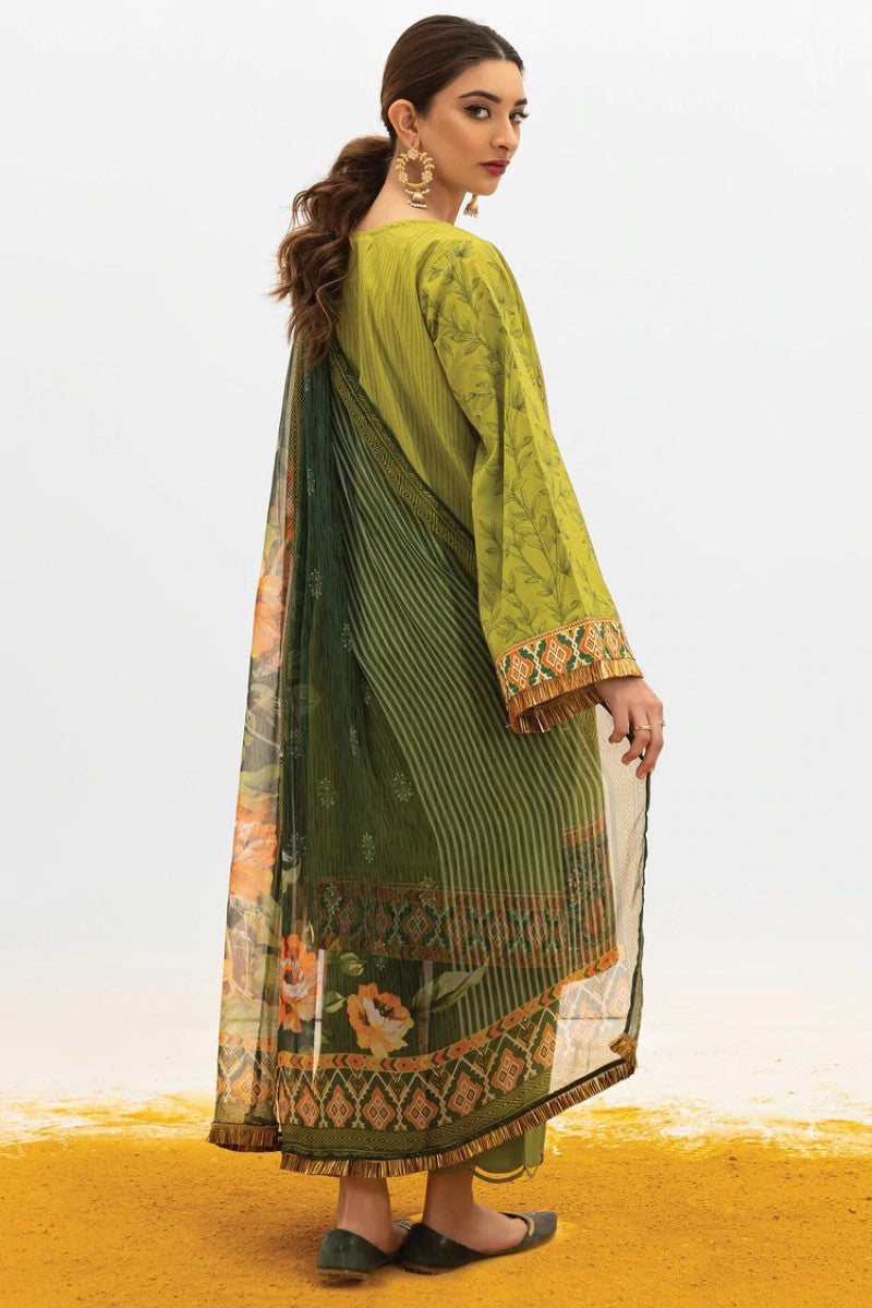 Unstitched 3 Piece Embroidered Lawn Shirt, Dyed Textured Pant and Chiffon Dupatta