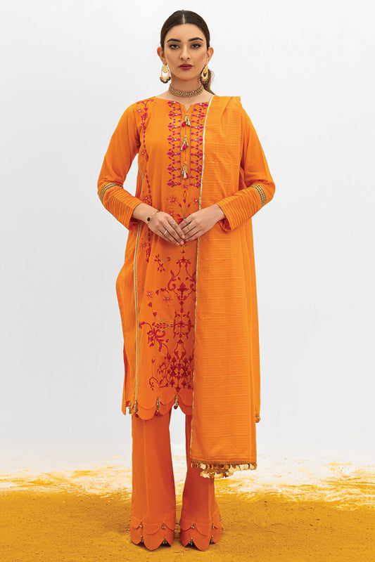 Unstitched 3 Piece Embroidered Lawn Shirt, Dyed Textured Pant and Masuri Stripe Dupatta
