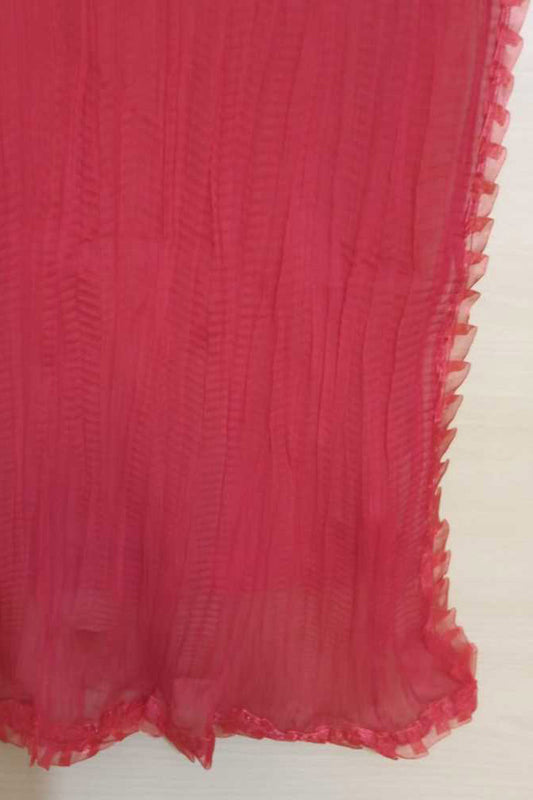 Crush Chiffon Dupatta With 4 Sided Lace - Red - ZD635