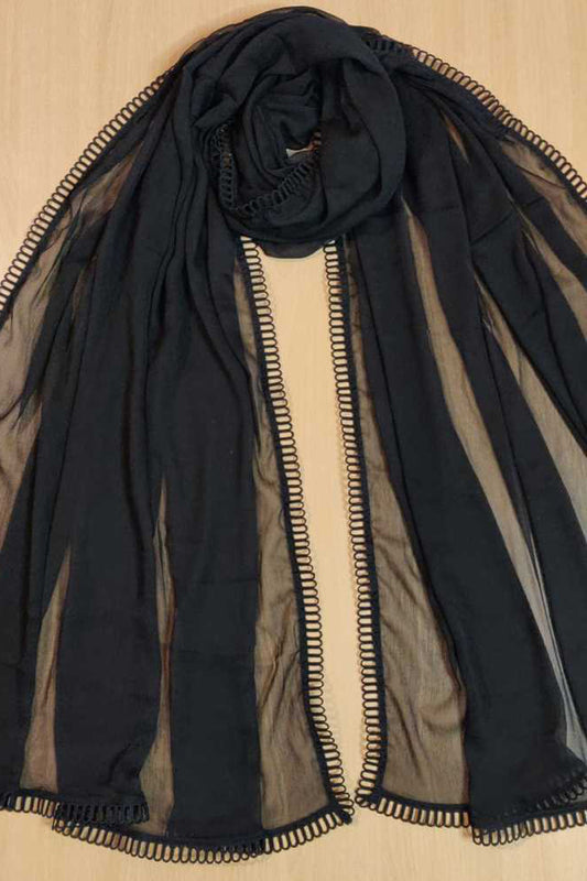 Chiffon Dupatta With 4 Sided Lace – Large – Black - ZD961