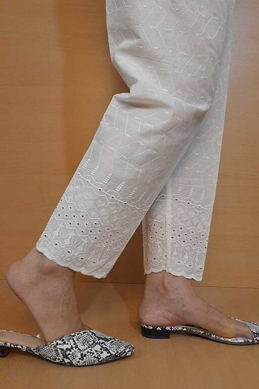 Chikankari Trouser - Soft Cotton - White - ZT330