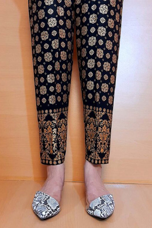 Block Print - Linen Trouser Pant - Black / Gold - ZT289