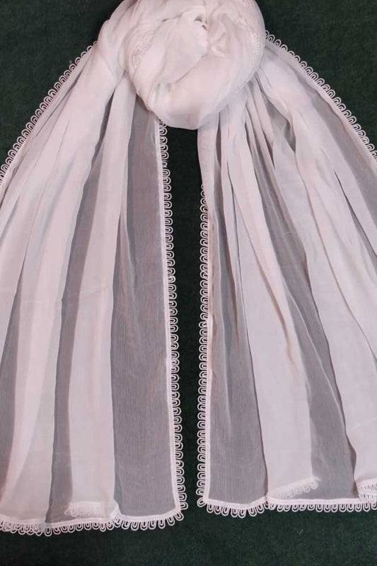 Chiffon Dupatta With 4 Sided Lace – Large – White - ZD960
