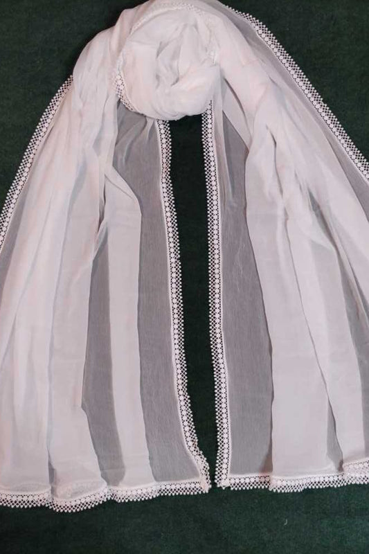Chiffon Dupatta With 4 Sided Lace – Large – White - ZD962