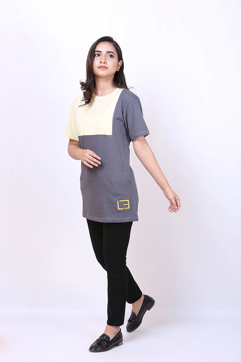 T-Shirt with Yellow Panel - Womens