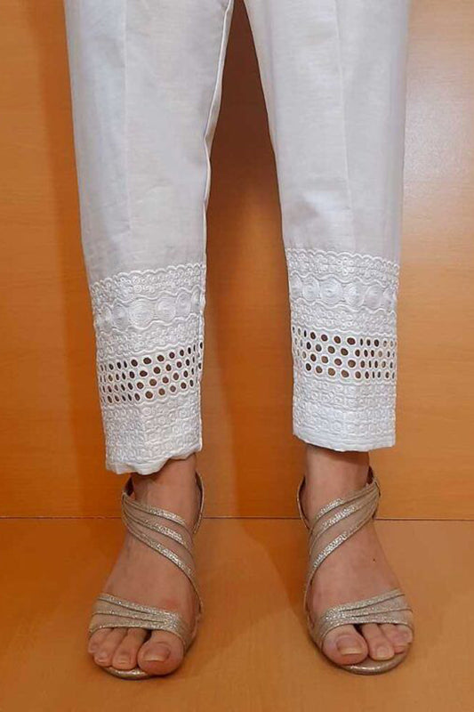 Cutwork Embroided Trouser - White - Cotton - ZT335