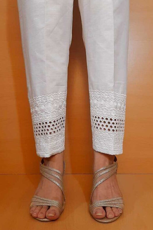 Cutwork Embroided Trouser - White - Cotton - ZT332