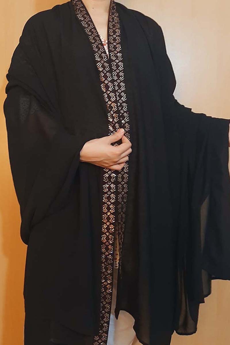 Abaya Large Shawl , Embroided - Black - BGS01
