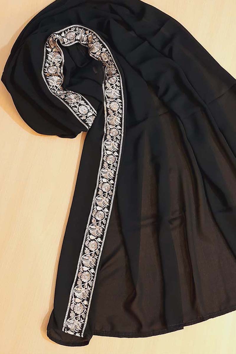 Abaya Large Shawl , Embroided - Black - BGS04