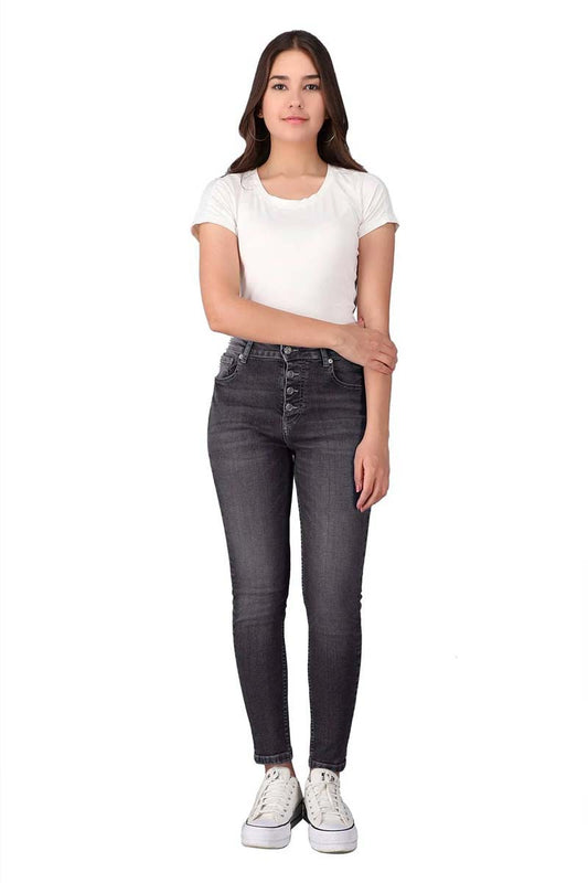 Iris Skinny High Rise Mid Black Button Down Free Fit