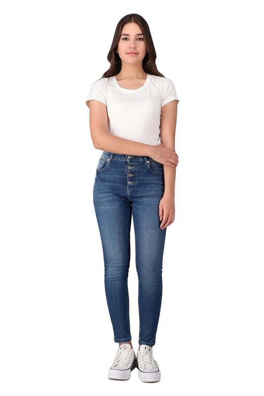 Iris Skinny High Rise Mid Blue Button Down Free Fit