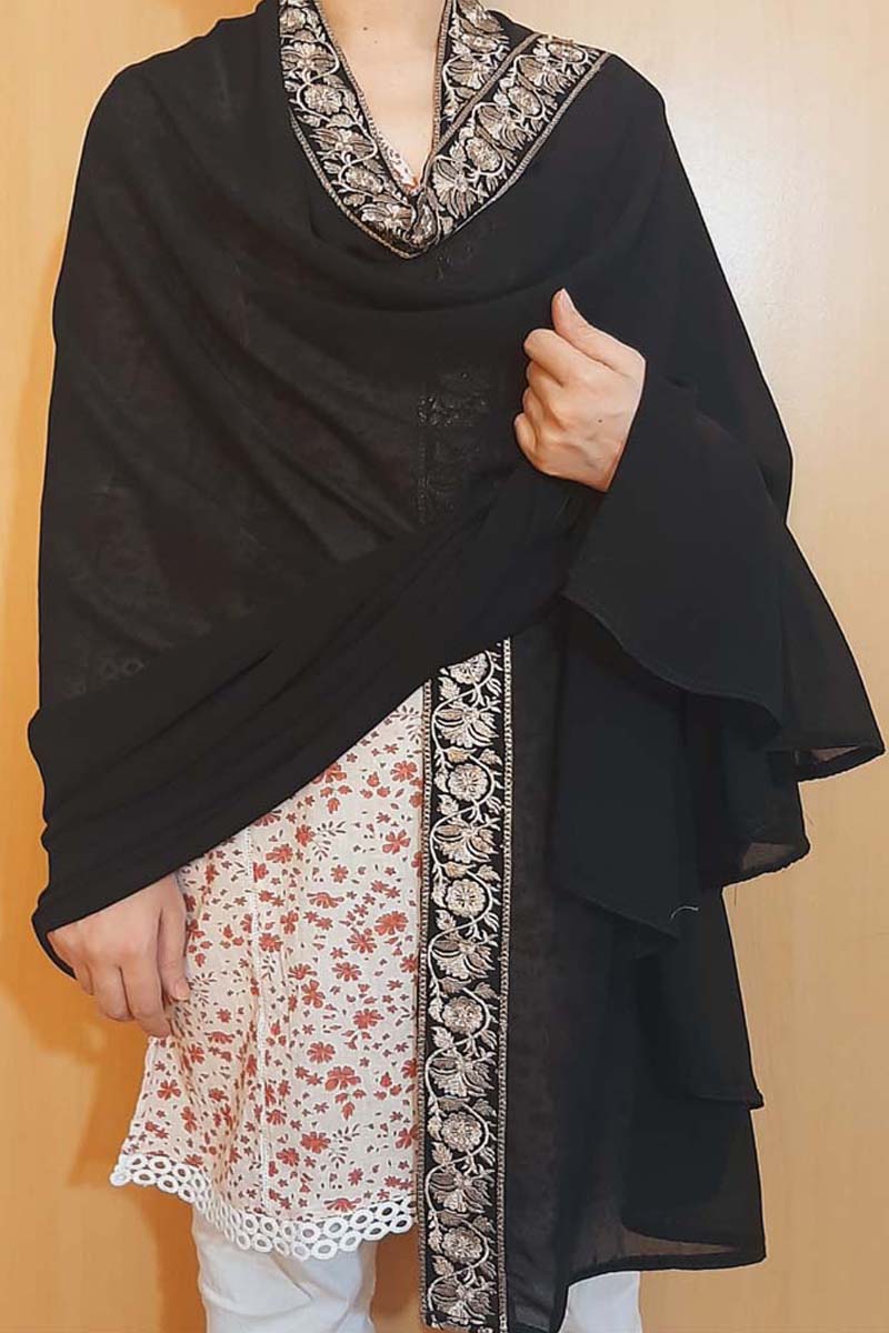 Abaya Large Shawl , Embroided - Black - BGS04