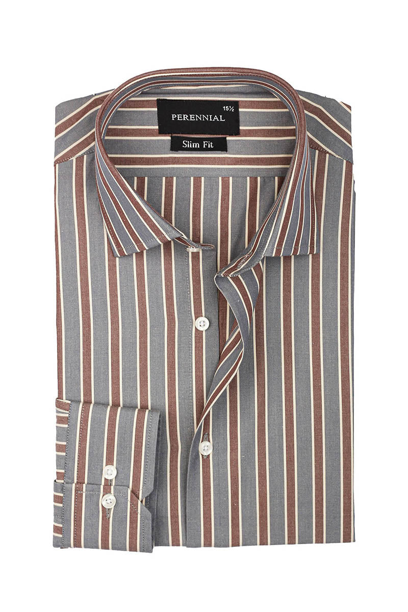 Brown Grey Awning Stripe Shirt