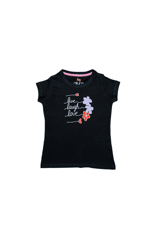 AllureP Girls T-Shirt Flower Black