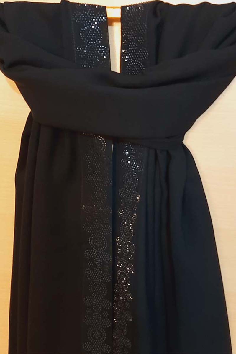 Abaya Large Shawl , Embroided - Black - BGS02