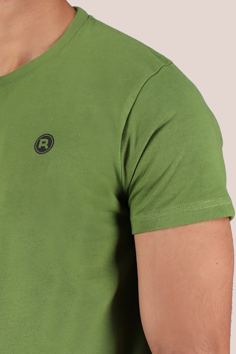 Basic Green Cotton Crewneck Logo T-Shirt