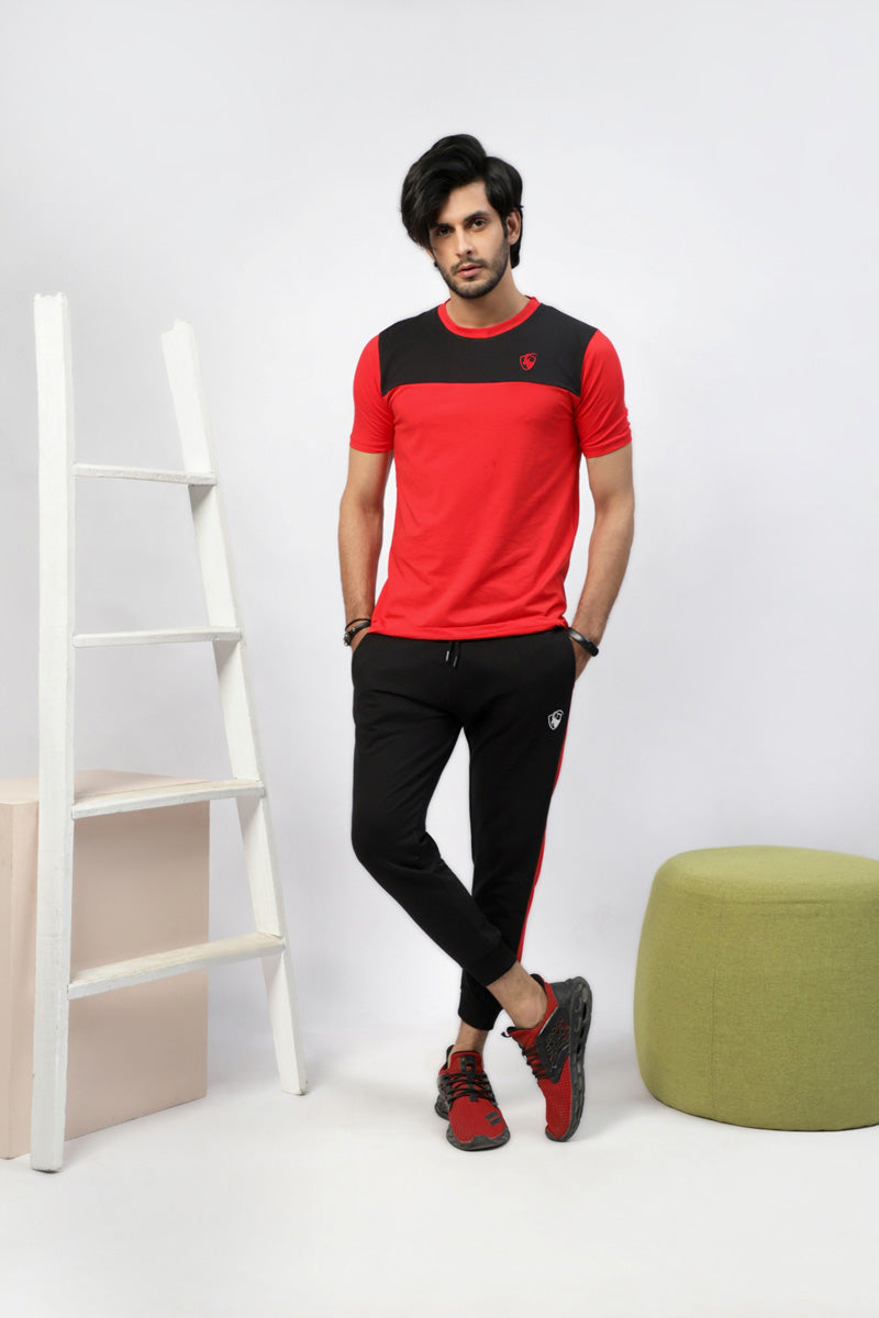 Black Terry Trouser With Red Side Panel