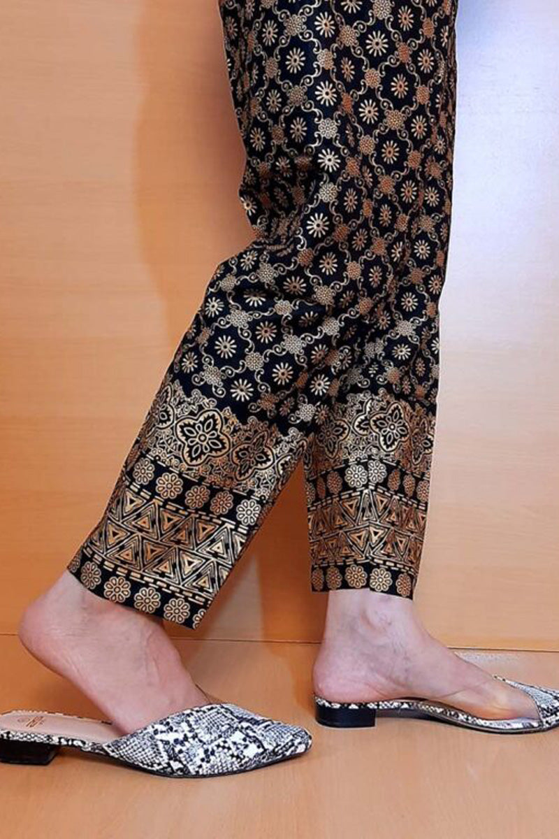 Block Print - Linen Trouser Pant - Black / Gold - ZT285