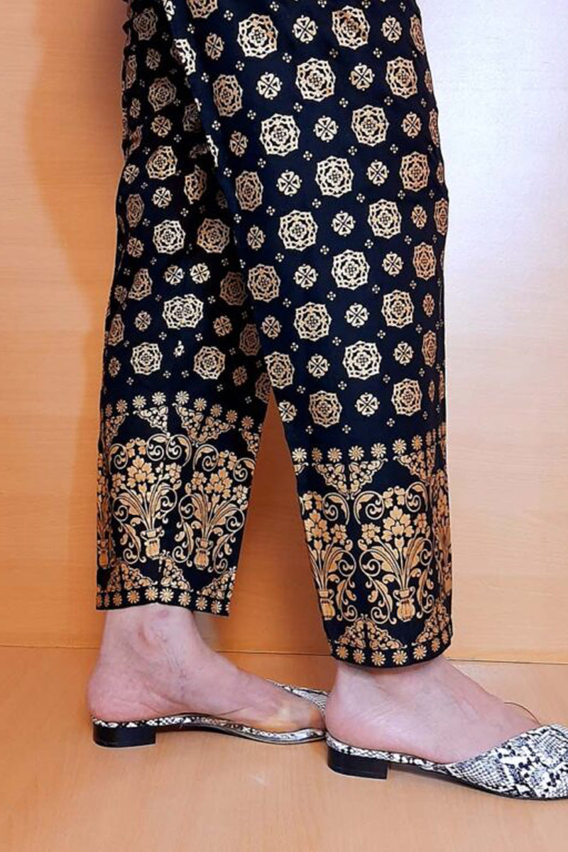 Block Print - Linen Trouser Pant - Black / Gold - ZT289