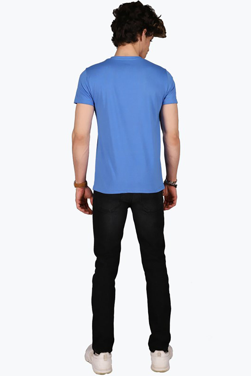 Blue Cotton Crewneck Logo T-Shirt