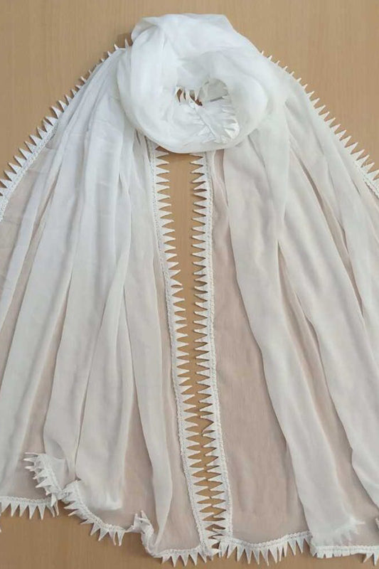 Chiffon Dupatta With 4 Sided Lace – Large – White - ZD884