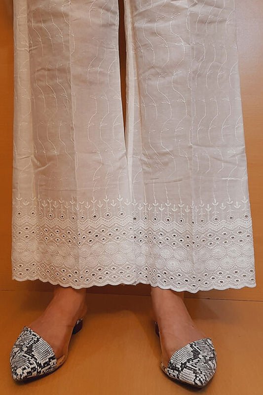 Chikankari Palazzo - Soft Cotton - White - ZT338