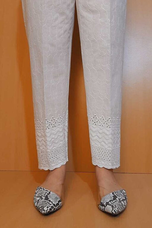 Chikankari Trouser - Soft Cotton - White - ZT361