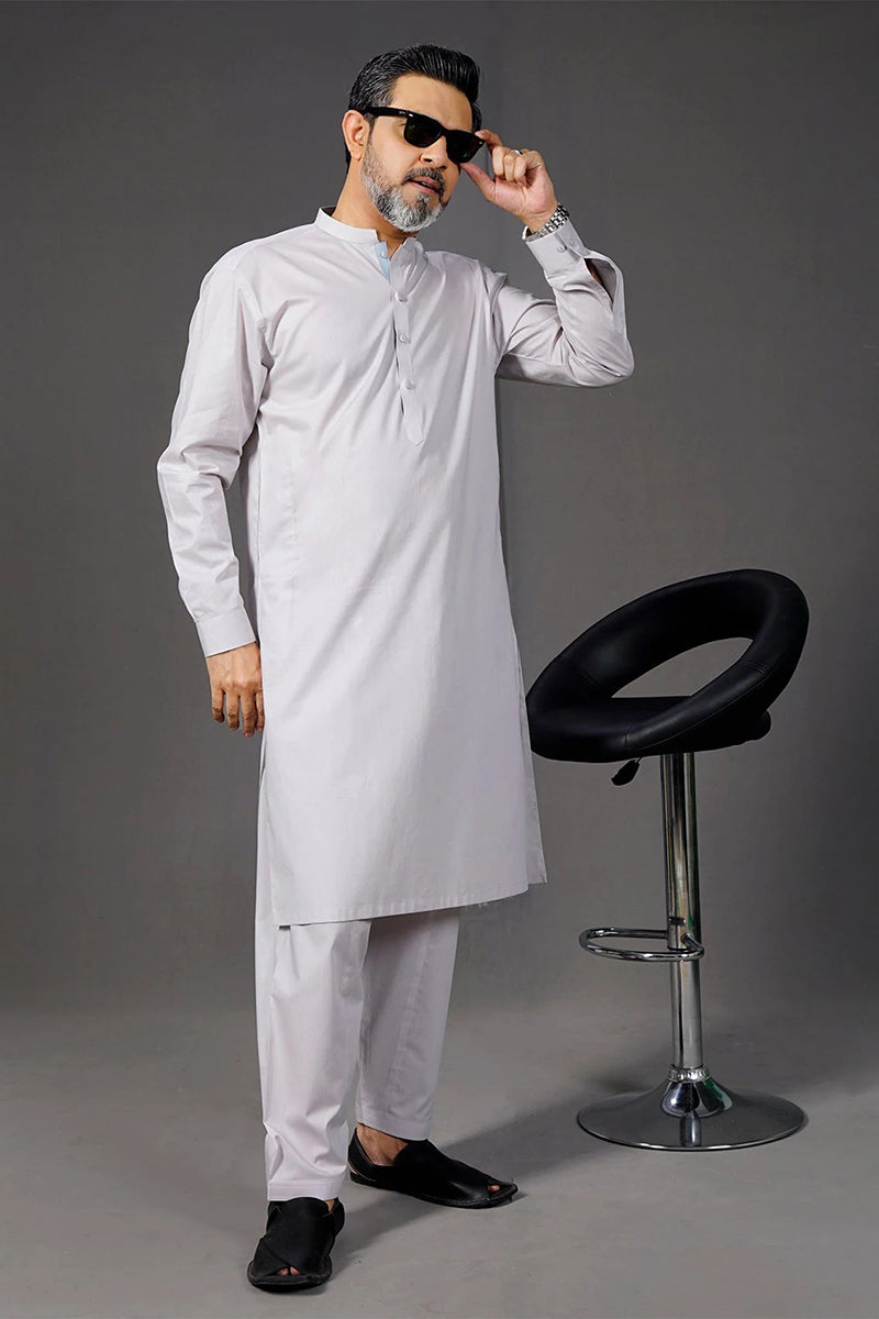 Shalwar Kameez, Premium 100% Egyptian Cotton, Silverish Grey, Ban