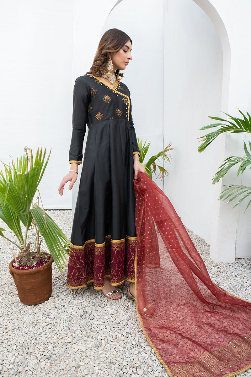 Unstitched Festive 3 Piece Printed Khaddi Silk Black Suit