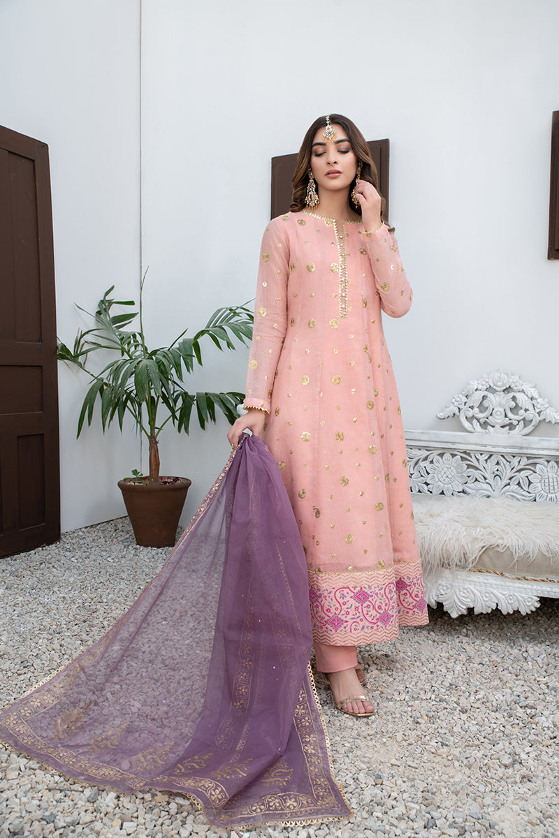 Unstitched Festive 3 Piece Embroidered Printed Khaddi Cotton Pink Suit