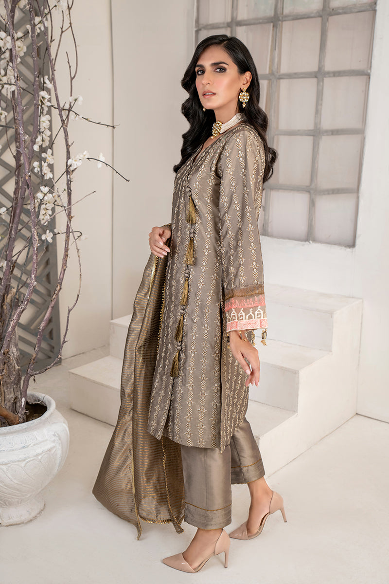 Festive 3 Piece Embroidered Khaddi Silk Brown Hazelnut Suit