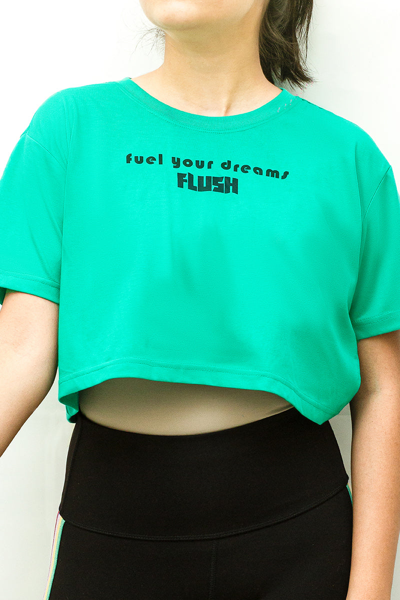 Flush Women’s Yoga Crop Top Loose Fit Cotton Workout Short Sleeve Running Athletic Yoga Top Green