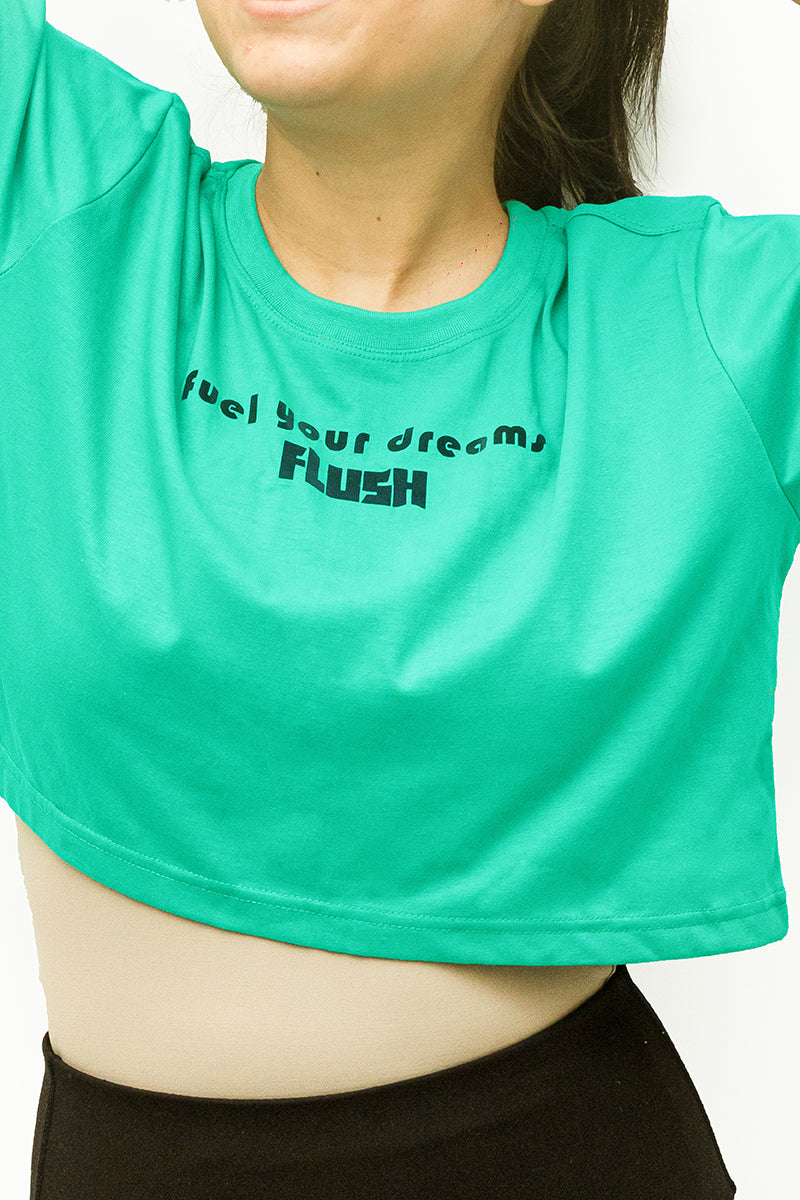 Flush Women’s Yoga Crop Top Loose Fit Cotton Workout Short Sleeve Running Athletic Yoga Top Green