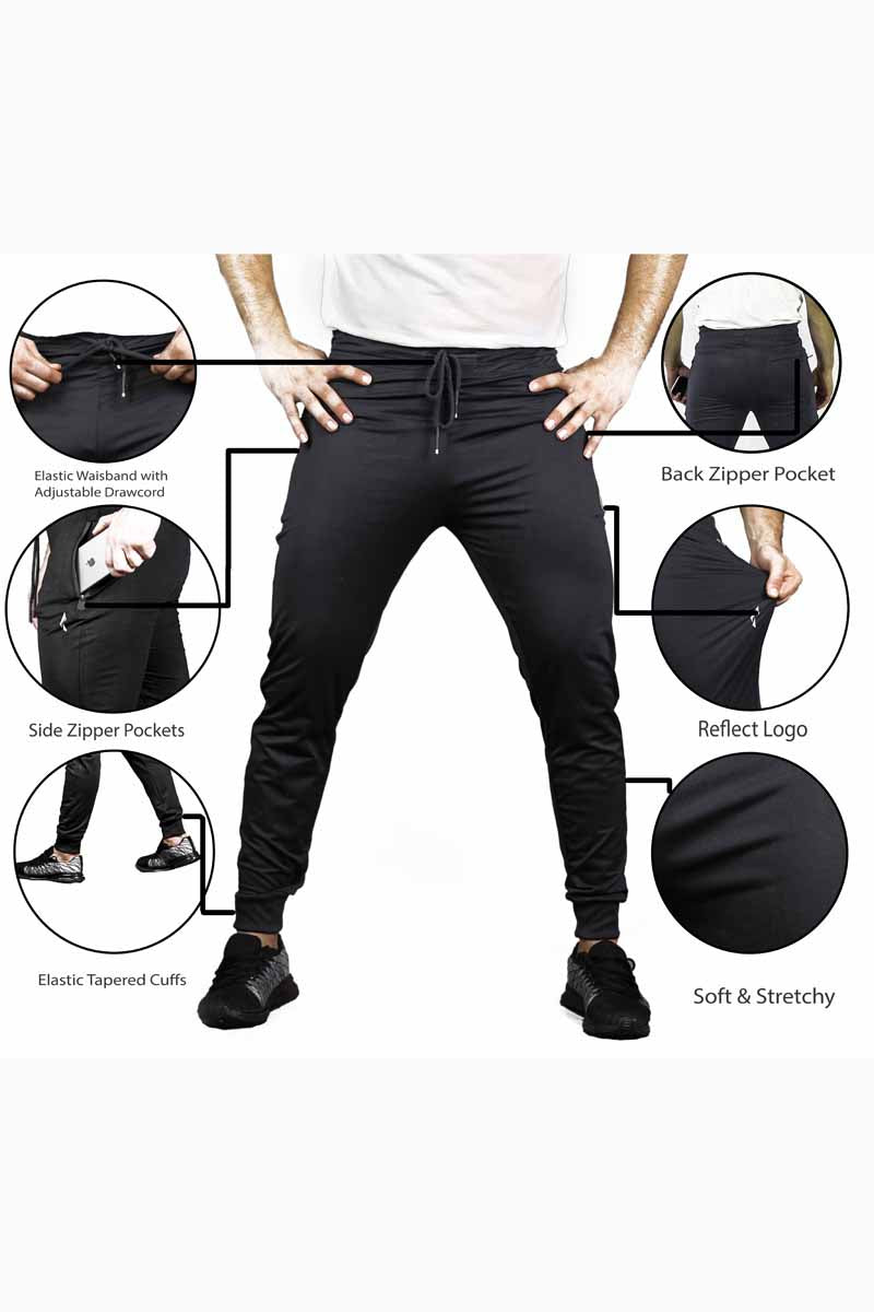 Flush Men's Joggers Workout Pants for Gym Running and Bodybuilding Athletic Quick Dry Tapered Joggers Pant with 2 Pockets Black