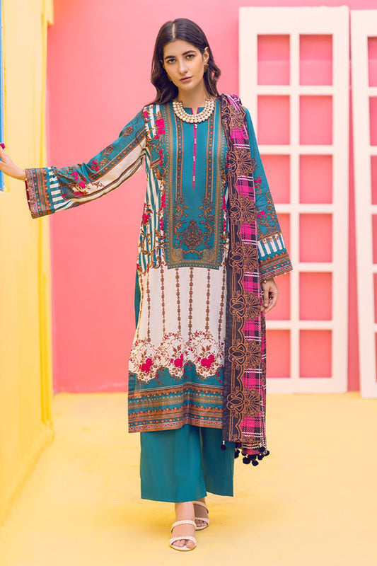 Printed Lawn Shirt & Dupatta With Dyed Cambric Trouser (IP-00165B)