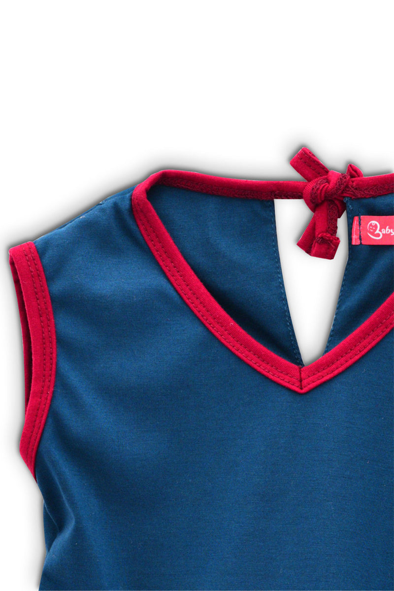 Half Sleeves Red & Navy Knitted Baby Frock Design
