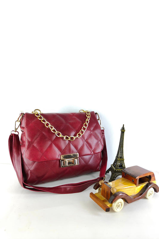 Quilted Leather Crossbody Maroon Bag