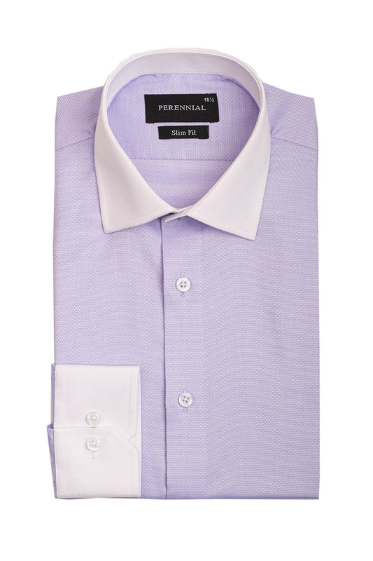 Lavender Dobby Shirt with Contrast Cuffs And Collars