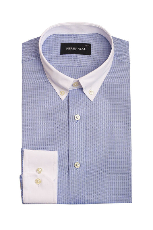 Blue Nailhead Shirt with Contrast Cuffs and Collar