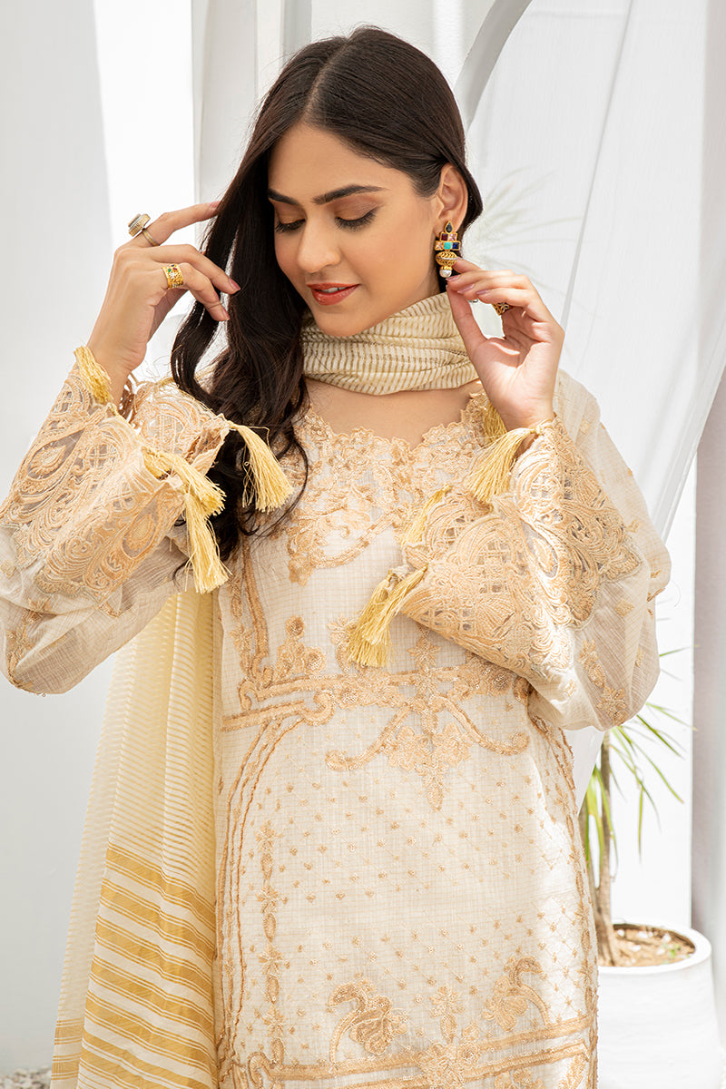 Unstitched Festive 3 Piece Embroidered Cotton White Ivory Suit