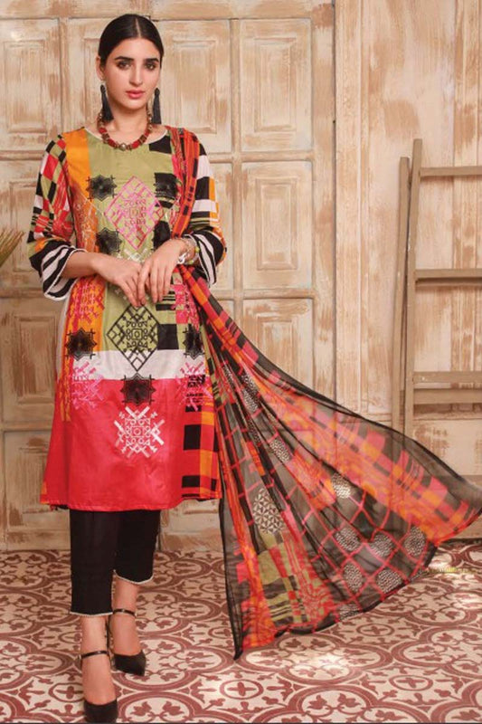 3Pc Unstitched Embroidered Lawn MA-002