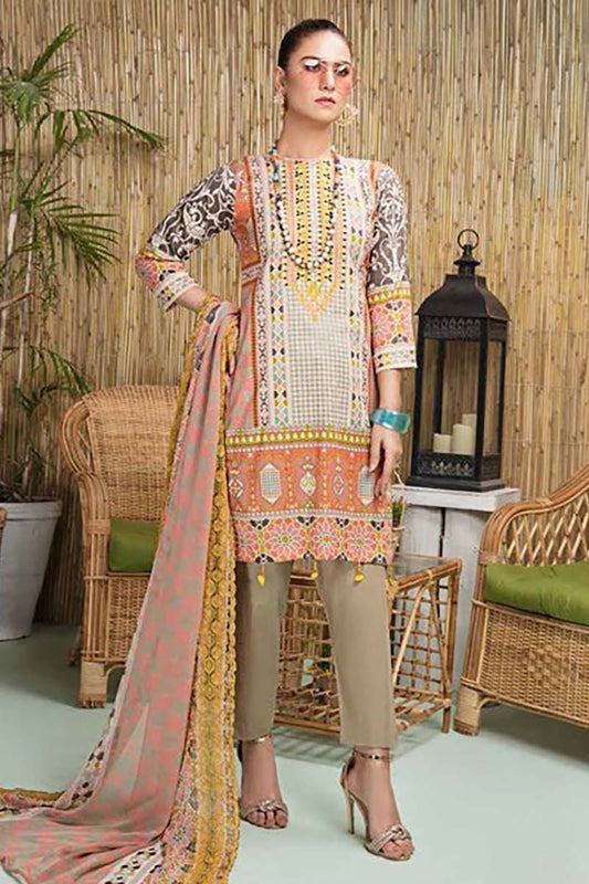 3Pc Unstitched Embroidered Lawn MM-006