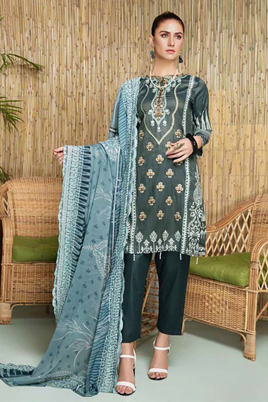 3Pc Unstitched Embroidered Lawn MM-007